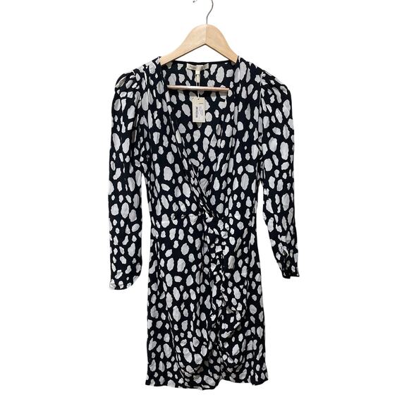 Maje Rossima Spot-Print V-Neck Faux Wrap Dress Size Medium - Picture 3 of 5